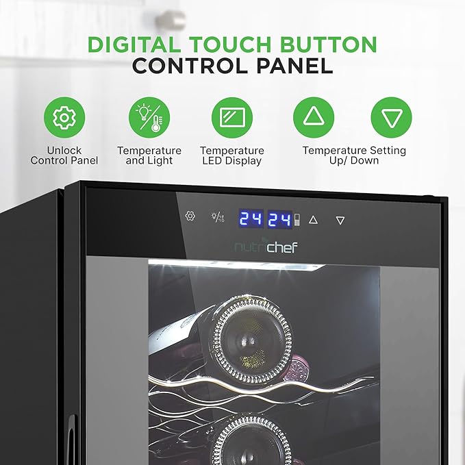 Nutrichef 24 Bottle Wine Fridge | Dual Zone Wine Chiller | Adjustable Temperature 41°F to 64°F | Ultra Quiet Operation | Wine Cooler For Home, & Office | Free Standing 39x11x23 IN (Black)
