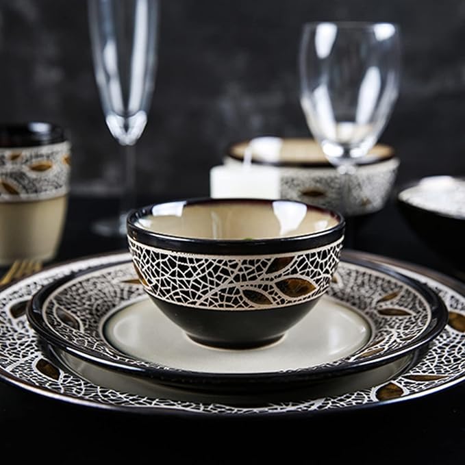 28-Piece Porcelain Dinnerware Set with Round Plates and Bowls Sets, Ceramics Dishes Set, Dinner Set, Dish Set, Tableware Set, Kitchen Dinnerware Sets, Service for 6 People