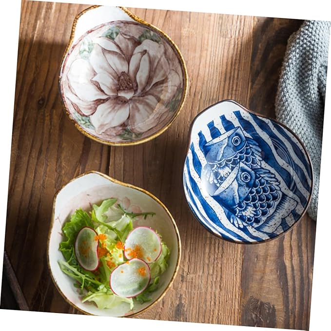 PRETYZOOM Hand-Painted Ceramic Seasoning Dish Set 3pcs Food Sauce Plates for Dipping Colorful Appetizer Bowls for Entertaining and Serving Random Style