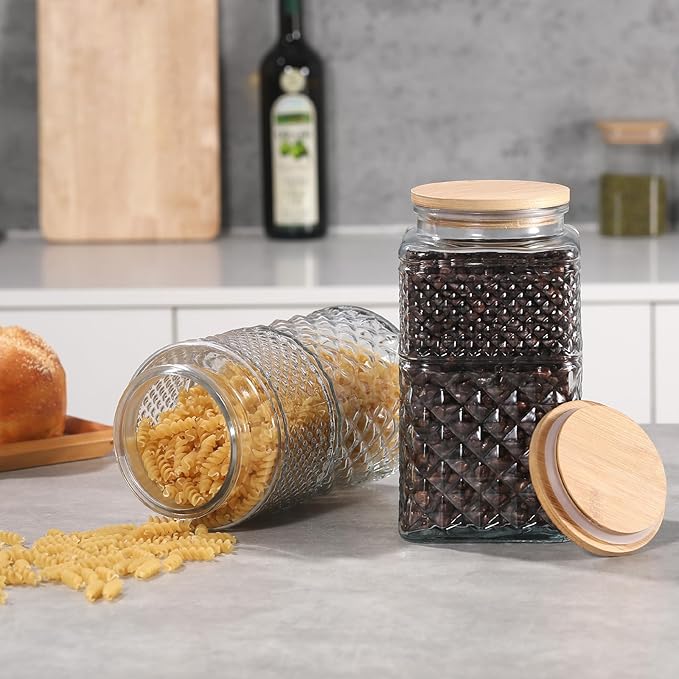 90 oz | 0.7 Gallon Large Cookie Jar, Glass Jar with Airtight Lid, Decorative Kitchen Canister with Bamboo Lids, Candy Jar | Glass Storage Air tight Glass 2600ml Square