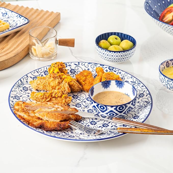 Ceramic Mini Dipping Bowls - 4 Oz Small Dessert Bowl Set - 3.5 Inch Porcelain Bowls for Side Dishes, Snack, Yogurt, Appetizer - Microwave Dishwasher Safe - Set of 6 - Vintage Blue