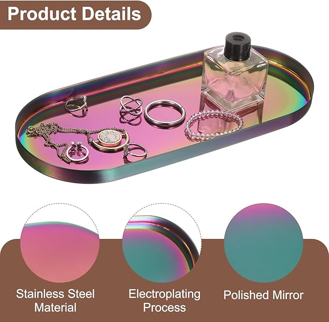 uxcell 2pcs Rectangle Serving Trays, 5 x 12inch Metal Serving Platter Board Bathroom Tray for Coffee Party Home Decor Cheese Dish Cake Dessert, Colorful