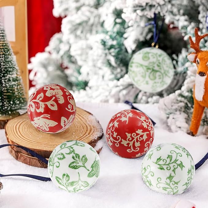 6Pc Red and White Decorative Balls - Balls Ceramics Decorative Chinoiserie Balls for Centerpiece Bowls Farmhouse Basket Tray Vases Decoration Gifts for Dining Table Holiday(Lanyard Style)