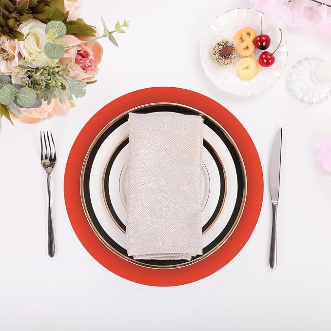 SHACOS 100 PCS Christmas Round Paper Placemats 13 inch Disposable Paper Place Mats for Dinner Wedding Birthday Party Festival Events Table Decoration, Orange Red