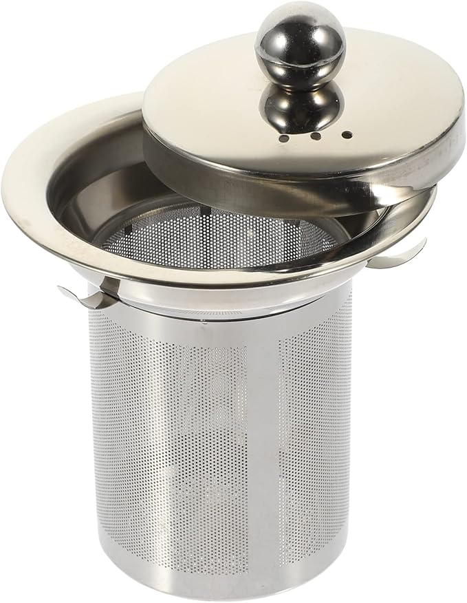 Hemoton Stainless Steel Tea Strainer with Lid Large Loose Leaf Tea Infuser Replacement for Teapots Cups and Pitchers Easy to Clean Mesh Filter 4X3.3 Inch