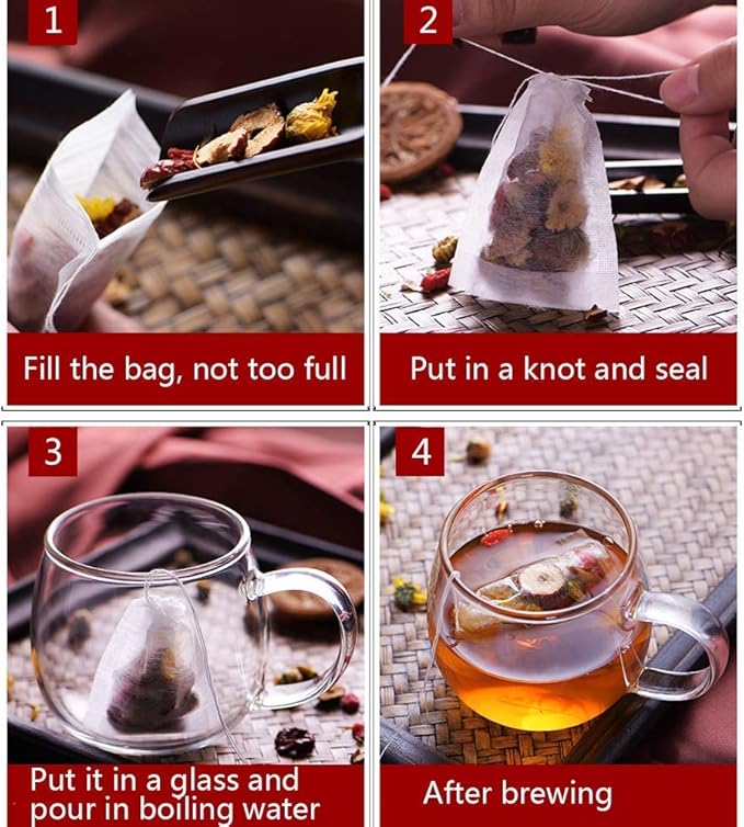 Numola Disposable Drawstring Tea Filter Bags, Empty Tea Bags Corn Fiber Natural Material Tea Infuser Bag for Herb & Tea Loose Leaf Tea 200 Pcs (4.2" x 3.2")