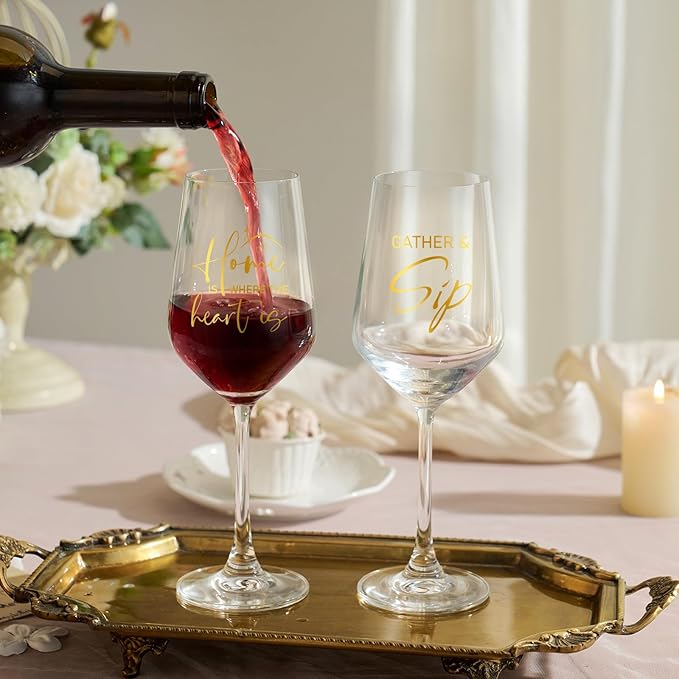 AW BRIDAL House Warming Gifts New Home Wine Glasses Set of 2, New Apartment Gift Basket for Couple, Cool Housewarming Party Decorations Ideas, 2026 Closing Gifts for Home Buyers and Homeowner