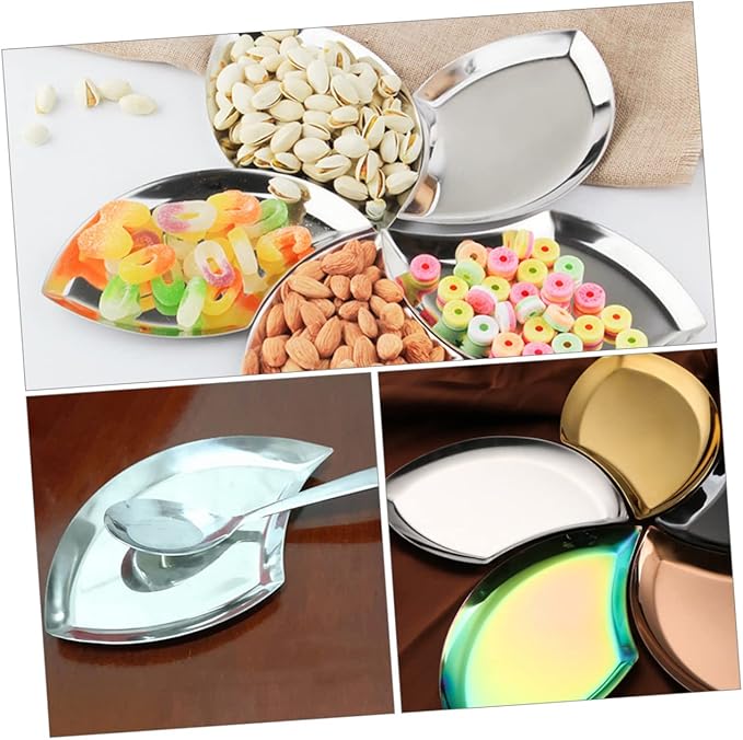 ABOOFAN 2sets Spoon Tray Fruit Trays Serving Dish Serving Tray Round Food Storage Tray Candy Plates Candy Tray Spoon Storage Holder Snack Plate Storage Plate Silver Stainless Steel 2pcs*2