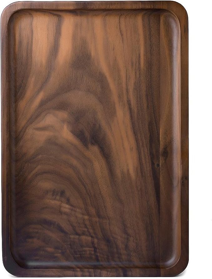 Winterworm Rustic Walnut Wooden Tray Solid Wood Serving Tray Square Rectangle Platter Tea Tray Coffee Table Tray (Rectangle Large (13x9x0.8inch))