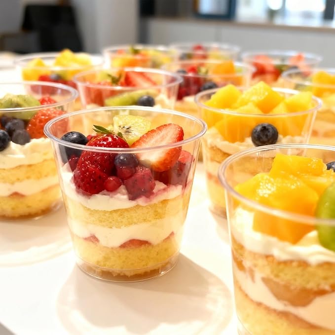 FORBFAN 200 Pcs Plastic Dessert Cups with Spoons, 100 Pcs 6 oz Round Parfait Cups, Appetizer Cups for Desserts, Ice Cream, Puddings, Tasting Party