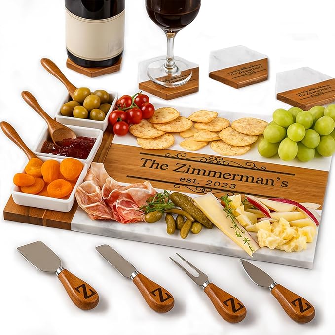 Personalized Charcuterie Board, Marble Cheese Boards for Bridal Shower Gifts, Perfect Housewarming Gifts for Couples, Custom Wedding Gifts, New Home Gift for Christmas