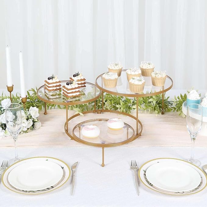 Efavormart 23" 3-Tier Gold Metal Cupcake Stand with Clear Round Acrylic Plates, Dessert Cake Display Holder