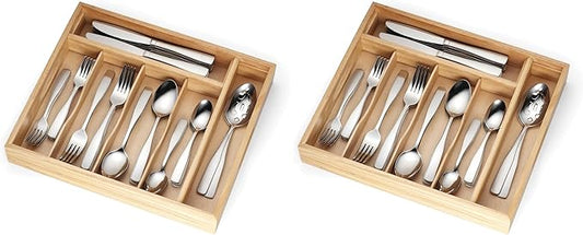 Cambridge 263K7CSLG31 Madison 62-Piece Flatware Set With Oak Tray (Pack of 2)