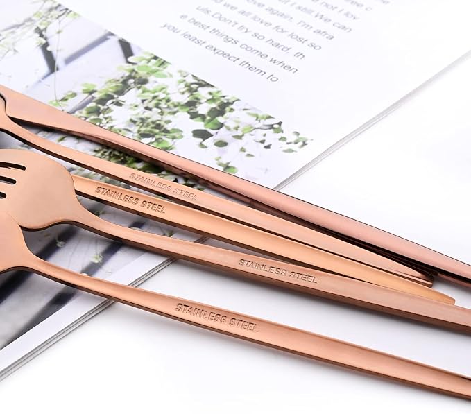30Pcs Copper Simplicity Mirror Finished Cutlery Set, 18/0 Stainless Steel Daily Use Silverware Kitchen Home Restaurant Party Dessert Flatware Set Include Knife/Fork/Spoon, Service For 6