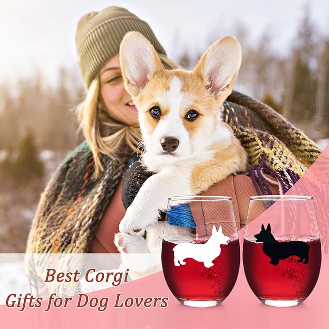 Futtumy Corgi Wine Glasses Set of 2, Corgi Gifts for Corgi Lovers, Corgi Gifts, Dog Lovers Gifts for Women, Gifts for Dog Lovers for Christmas Birthday Mother's Day, 17Oz Wine Glass for Women