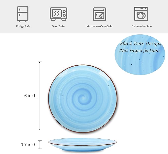 Selamica Ceramic Dessert Plates Set of 6,6 Inch Appetizer Plate for Kitchen for Cake Snacks Side Dish, Microwave Dishwasher Safe, Gradient Blue