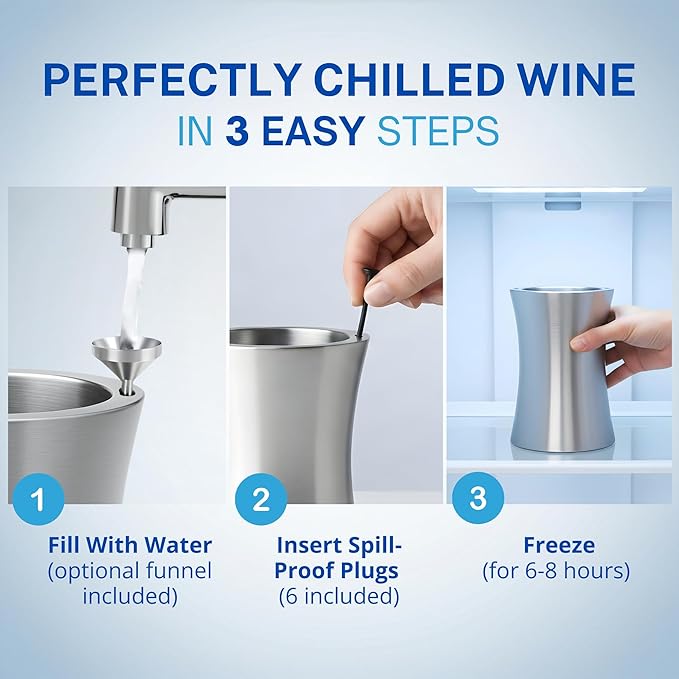 Frostware Patented Wine Chiller Bucket – Fill-With-Water & Freeze Stainless Steel Wine Bottle Chiller and Cooler Keeps Drinks Cold for 8+ Hours, Double Wall Insulated Design for Home Entertaining