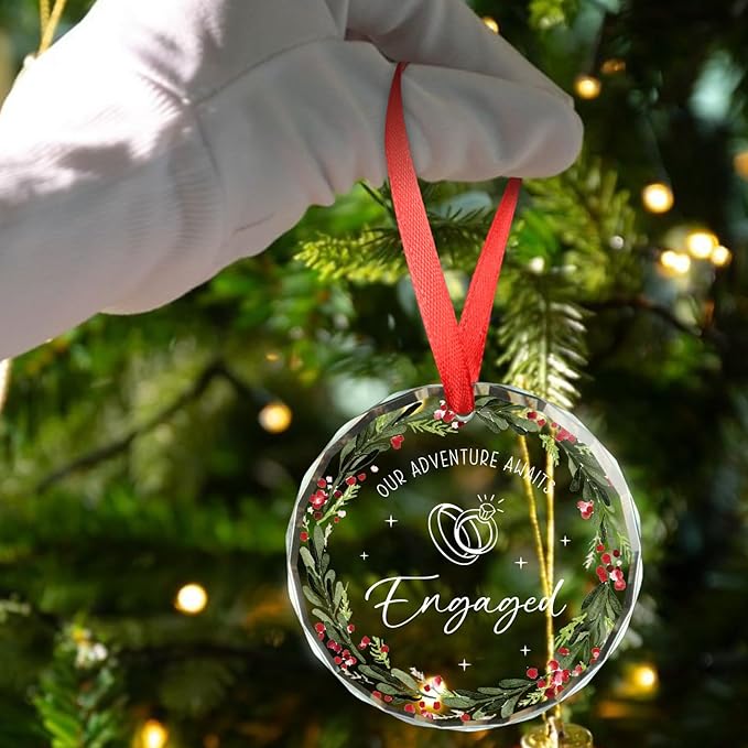 Wedding Gifts for Couples 2025, Mr and Mrs Gifts, Our Adventure Awaits Engaged Glass Ornament, Bridal Shower Gift Engagement Gift for Newlyweds, Married Christmas Ornaments 2025