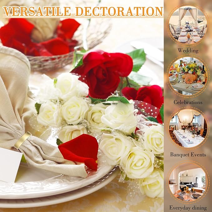 Stainless Steel Napkin Rings Metal Napkin Ring Holders, Yimerlen Holder Serviette Buckles for Family Dinner, Wedding, Party (Semicircle Matte Gold) 12 Pcs