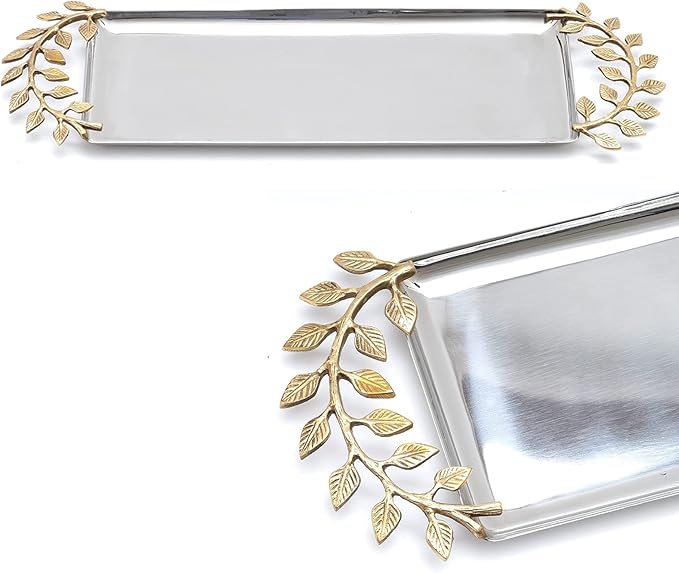Large Decorative Black & Gold Ginkgo Leaf Tray for Serving Fruits, Appetizers - 2 Tier Centerpiece Home Decor Elegant Serveware Charchuterie Catch All Perfect for Entertaining, Wedding Gifts 11.5x13