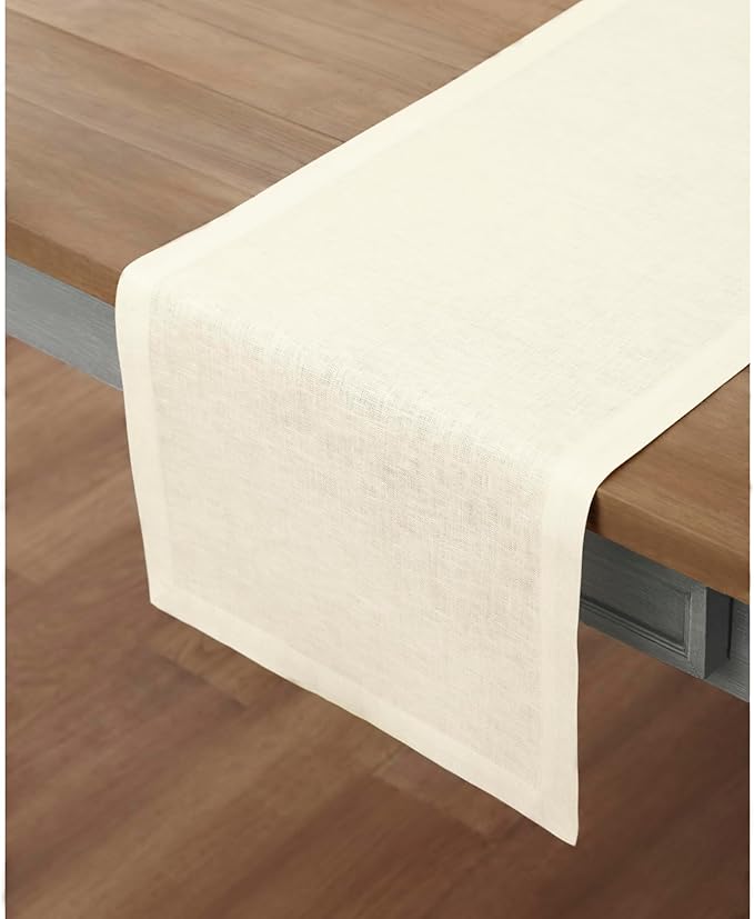 Solino Home Linen Ivory Table Runner 144 Inches Long - 100% Pure Linen Extra Long Table Runner 14 x 144 Inch for Christmas, Holiday, New Year - Fete