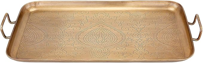 Old Dutch "Tangier" Champagne Tone Etched Tray, 19" x 10.25" x 1", Antique Champagne