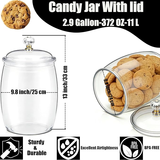 1-Piece Clear Plastic Jars,2.91 Gallons Airtight Food Storage containers for Candy, Cookies, flour, sugar & Kitchen Organization, Apothecary Jar, Buffet Containers, Large Reusable Jars (2.91 Gallon)