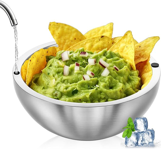 Dip Bowl,Large 70 oz Heat Insulated Stainless Steel Bowls Ideal for Guacamole Salsa,Double Walled Insulated Cold or Hot Serving Bowl for Parties outdoor