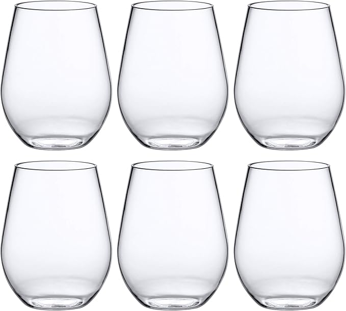 Amazing Abby - Cynthia - 20-Ounce Unbreakable Tritan Wine Glasses (Set of 6), Plastic Stemless Wine Tumblers, Reusable, BPA-Free, Dishwasher-Safe, Perfect for Poolside, Outdoors, Camping, and More