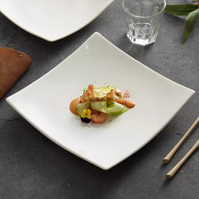 SONGCHAO Party Supplies White Ceramic Square Dinner Plate Home Shallow Plate Restaurant Western Food Plate Appetizer Plate Salad Plate Party Plates (Color : 9.3inch)