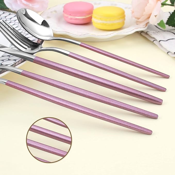 20-Piece Silverware Set With Pink Handle,LAZAHOME Stainless Steel Cutlery Set Service for 4,Kitchen Utensils Set Included Knife Spoon and Fork Set- Mirror Polished & Dishwasher Safe