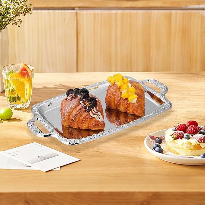 Garneck 2pcs Metal Serving Tray Storage Plate Tableware Tray for Kitchen Living Room Food Storage 15. 35x9. 05 Inch Silver