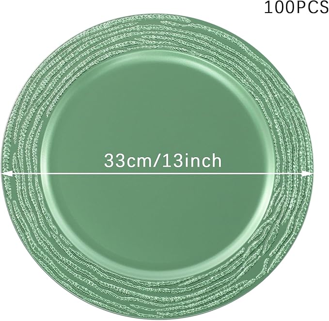 100 Pack Chargers for Finner Plates, 13 Inch Plastic Round Bright Charger Plates Bulk, Wedding Decoration for Table Setting Wedding Party Event Tabletop (Green)