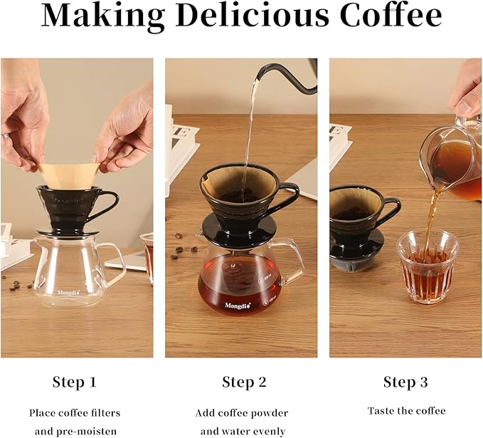 Mongdio Ceramic Pour Over Coffee Dripper, Reusable Porcelain Portable Pour Over Coffee Maker, Slow Brewing Accessories with 1 Holes for Home - Size 01 Black