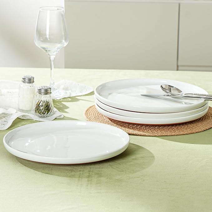 Ceramic Dinner Plates, 10.25 Inch Flat Dish Set for 4, Perfect for Family and Entertaining, Microwave & Dishwasher Safe, Dinner Dishes for Steak, Sandwiches, Pizza, Pasta, Elegant White