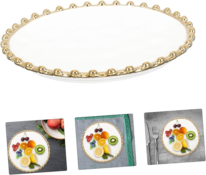 Cabilock Gold Rim Dinner Plate Round Platter for Breakfast Dessert Pasta Steak Pizza Salad Bread Fruits Sushi