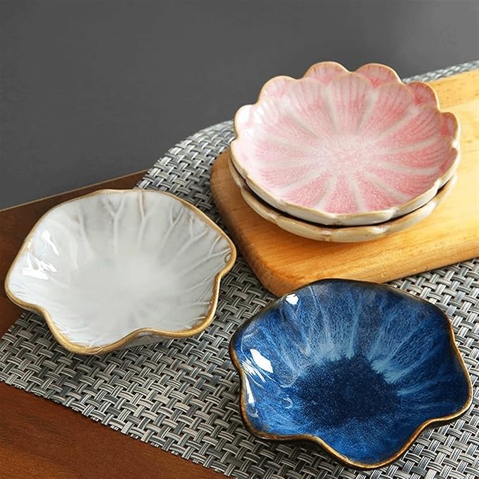 GUERNSEY Snack Bowls 4.4 Inch Ceramic Lotus Plate Sauce Plate Sushi Sauce Snack BBQ Ceramic Plate Dipping Sauce Plate Seasoning Plate Snack & Dip Bowls