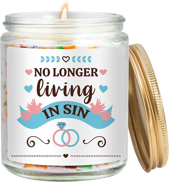 Wedding Gifts for Newlyweds, No Longer Living in Sin Candle, Funny Engagement Gifts, Gift for Bride Groom to Be, Funny Engaged Gift for Her, Bachelorette Party Decoration, Lavender Scented