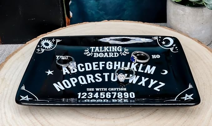 Ebros Gift Wicca Occult Paranormal Talking Board Ouija Planchette Gothic Rectangular Trinket Jewelry Dish Or Appetizer Plate Serveware Bone China Ceramic 6.5" by 4.5"
