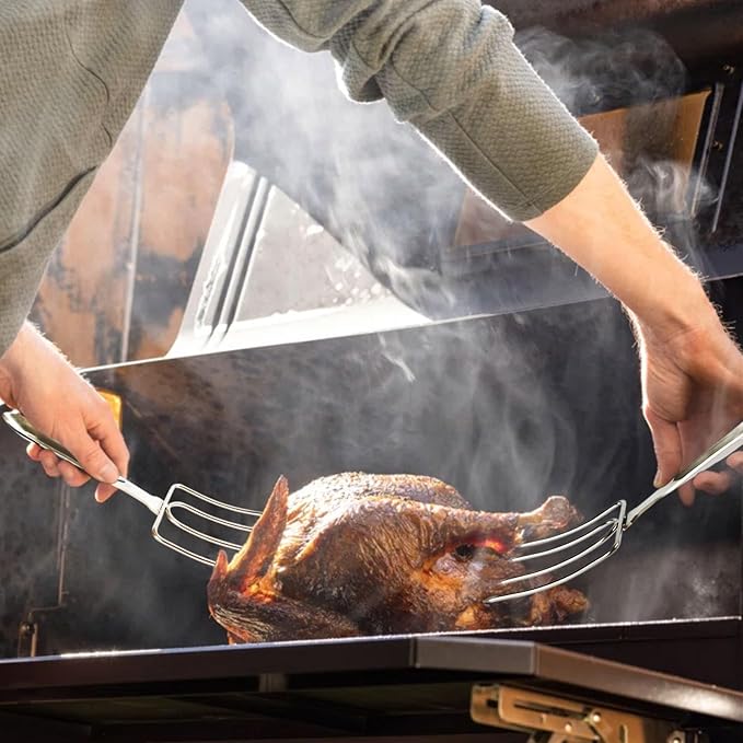 KAYCROWN Turkey Lifter Forks, Stainless Steel Poultry Lifters Set of 2, Roast Lifters Poultry Forks Carving Fork Great for Thanksgiving, Transfer Turkey or Ham Easily