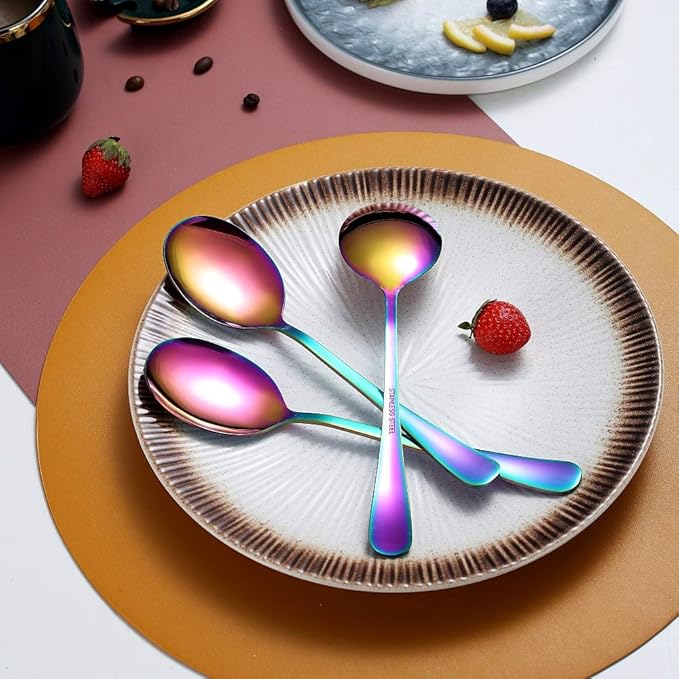 Rainbow 10-Piece Serving Flatware Set - Stainless Steel Silverware with Slotted Spoon, Cake Server, Fork, Soup Ladle
