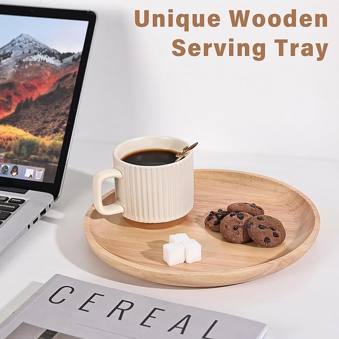 Round Wooden Serving Tray, 10.7" Round Wooden Serving Platter for Bread, Fruit, Dessert, Various Food Storage and Display, Wood Try Organizer for Home Kitchen Countertop