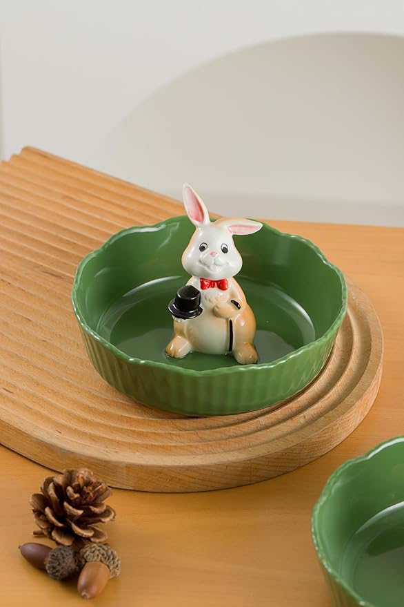 DIHOclub Decorative Ceramic Candy Bowl - Snack Serving Dish for Pistachios, Nuts, Candies, Jewelry Storage, Perfect for Holidays, Parties, and Gifts, 6 Inches(Green Rabbit)