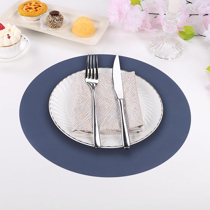 SHACOS 100 PCS Round Paper Placemats 13 inch Disposable Paper Place Mats for Dinner Wedding Birthday Party Festival Table Decoration Indoor Outdoor, Navy Blue