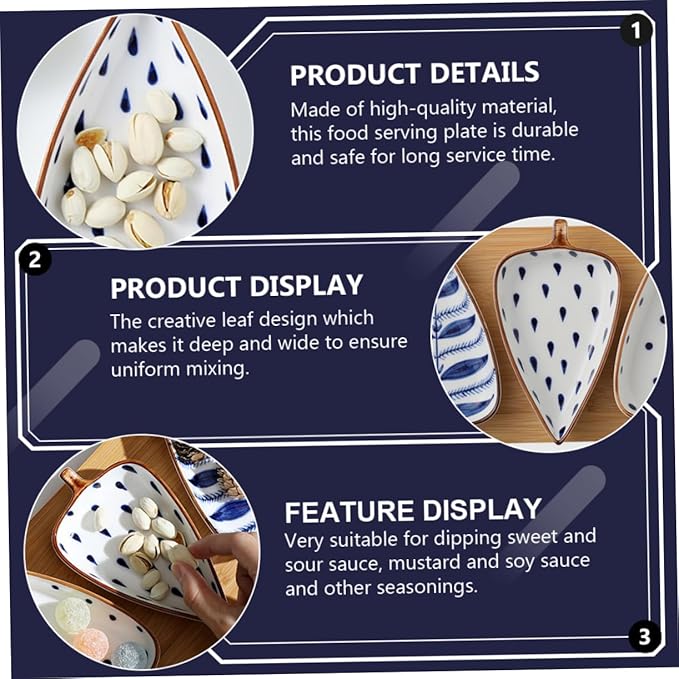 Amosfun Ceramic Leaf Shape Snack Dish Hand-Painted Japanese Appetizer Plates Mini Sauce Dish for Seasoning for Dipping and Serving 4-Inch Tableware Set for Home Use
