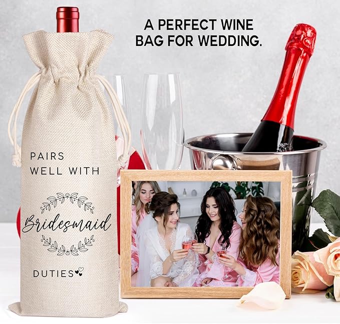 LANBAIHE Pairs well with Bridesmaid Duties, Bridesmaid Proposal Wine Bag, Bridal Party Gifts Wine Bag, Bridal Shower, Engagement, Wedding