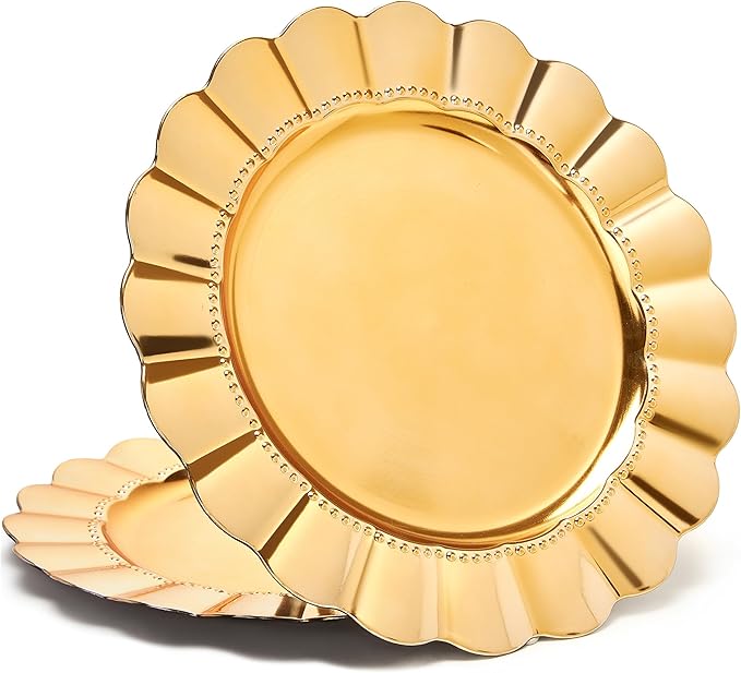 12 Piece Gold Charger Plate Set, 13Inch Round Disposable Charger Plates Alternative, Versatile Decorations for Events, Holidays, Celebrations and Gift Ideas