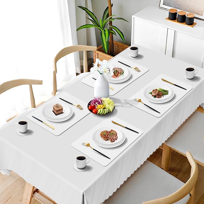 Vinyl Placemats Set of 6, Faux Leather Heat Resistant Kitchen Place Mats, Waterproof Wipeable Dining Table Mats and Coasters for Indoor, Outdoor (White)