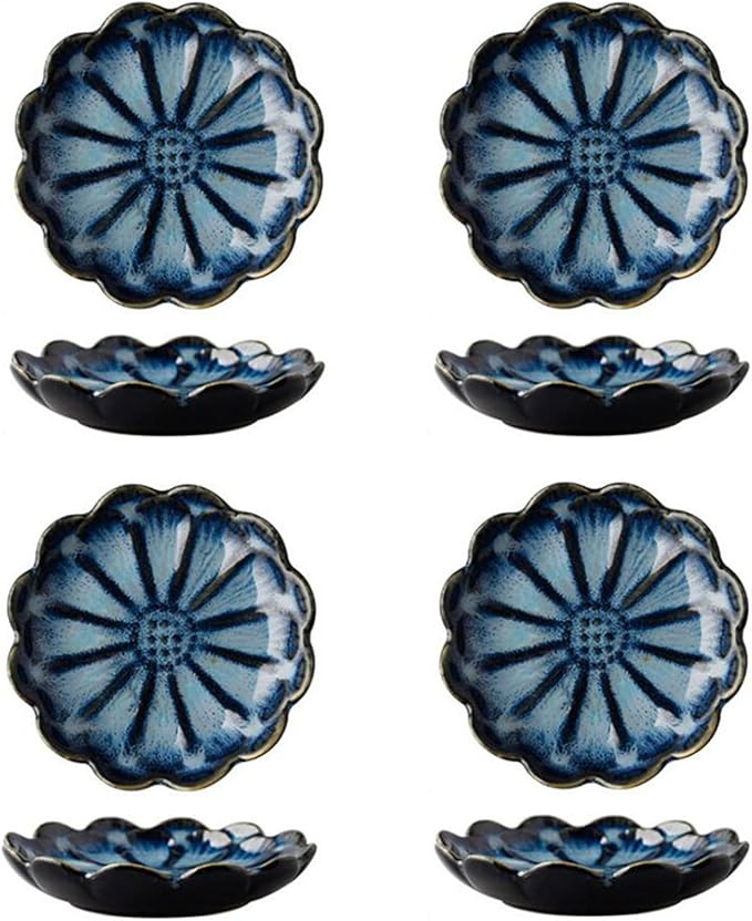 Dxcaicc 4 Pcs Ceramic Soy Sauce Dish,Mini Appetizer Plates,Ceramics Seasoning Dishes,Sushi Vinegar Bowl,BBQ, Condiments, Appetizer, Dessert, Sushi,A