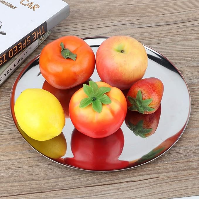 Zerodis Tea Tray 11 Inch Stainless Steel Round Serving Tray Mirrored Finish Circular Platter for Serving Trays Towel Storage Dish Plate Tea Fruit Trays Cosmetics Jewelry Plate Silver (Large Round
